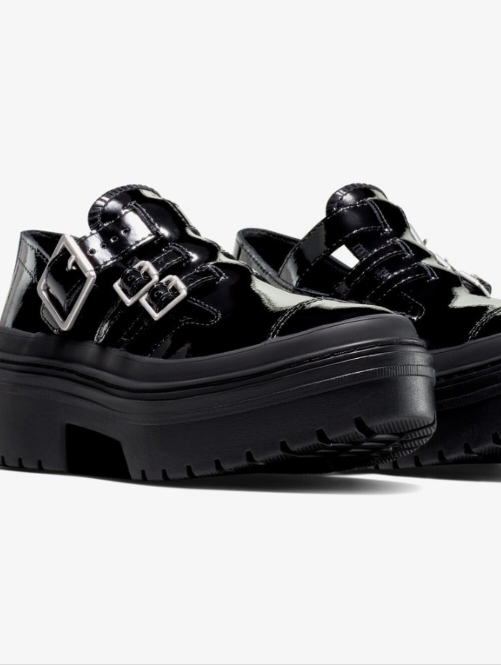 Converse Chuck Taylor All Star Lugged Heel Mary Jane Platform Shoe- Black Patent - Picture 3 of 12